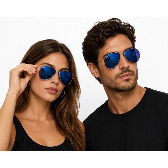 Ray-Ban Other - Ray-Ban Aviator RB3026 Blue Mirror Sunglasses Gold Frame 62mm Made Italy w/Case